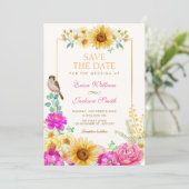 Trouw met bloemenaesthetic save the date (Staand voorkant)