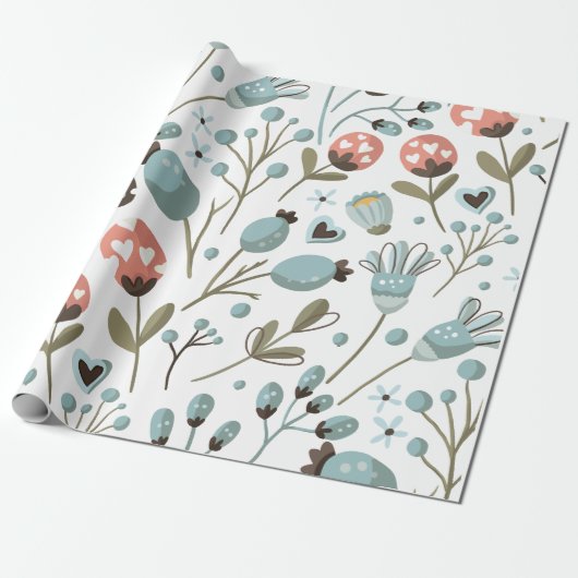 Trouw met bloemig blauw lente patroon cadeaupapier (Uitgerold)