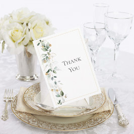 Trouw met bloemige Eucalyptus groen en goud Bedankkaart