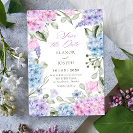 Trouw met bloemige hortensia save the date