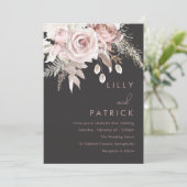 Trouw met Blush & Gray Stof Roze Bloemen Kaart (Staand voorkant)