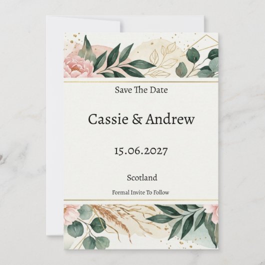 Trouw met Blush Groene Decoratie Save The Date (Voorkant)