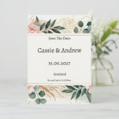 Trouw met Blush Groene Decoratie Save The Date (Staand voorkant)