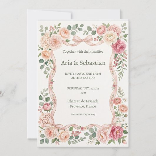 Trouw met Blush Roze Begroeiing Kaart (Voorkant)