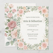 Trouw met Blush Roze Begroeiing Kaart (Voorkant / Achterkant)