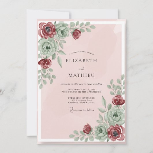 Trouw met Blush Succulenten en Blad Kaart (Voorkant)