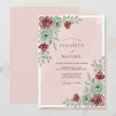 Trouw met Blush Succulenten en Blad Kaart (Voorkant / Achterkant)