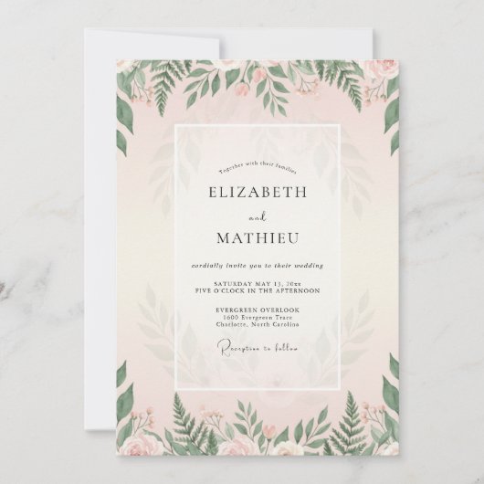 Trouw met Blush Varens Foliage Kaart (Voorkant)