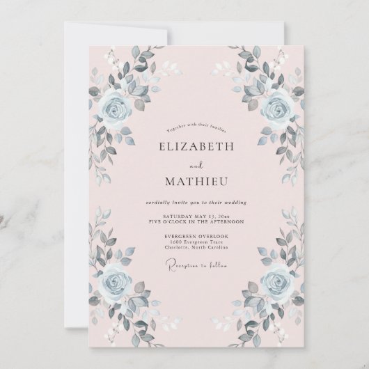 Trouw met Blush Zilveren Blad Kaart (Voorkant)