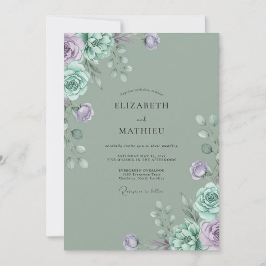 Trouw met Celadon Mauve Bloemblad Kaart (Voorkant)