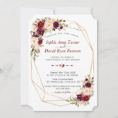 Trouw met Charm Burgundy Roze Bloem Gouden Lijst Kaart (Voorkant)