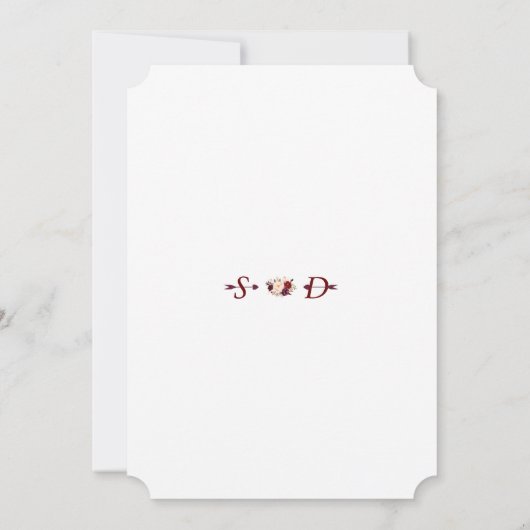 Trouw met Charm Burgundy Roze Bloem Gouden Lijst Kaart (Achterkant)