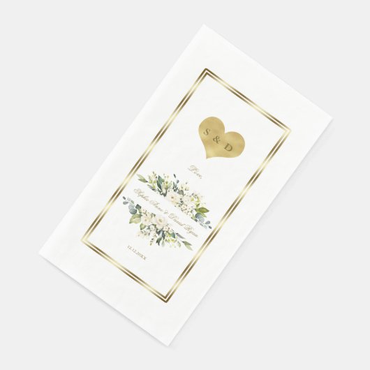 Trouw met Charm White Bloemen Gouden Monogram Servet (Hoek)