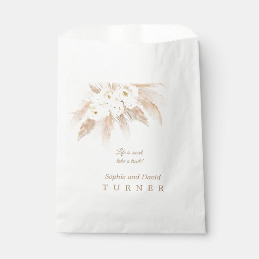Trouw met Charm White Roses Pampas Gras Bedankzakje (Voorkant)