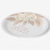 Trouw met Charm White Roses Pampas Gras Papieren Bordje (Gekanteld)