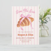 Trouw met Cute Croissant strik Save The Date (Staand voorkant)