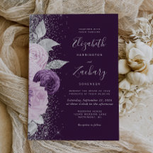Trouw met diepe paarse zilveren glitter bloemen