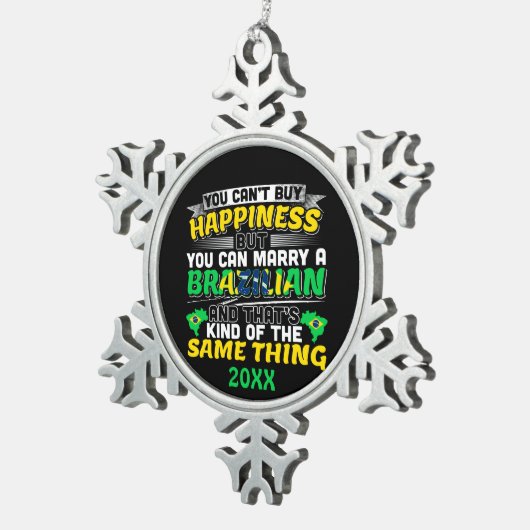 Trouw met een Braziliaan - Brazilië Geluk Tin Sneeuwvlok Ornament (Rechts)