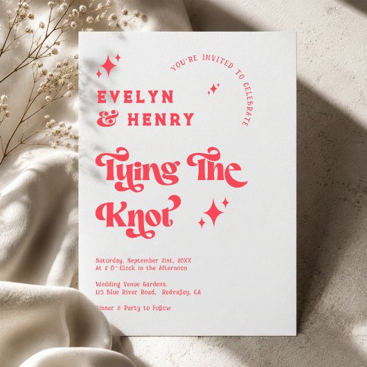 Trouw met een knoop Modern Retro Script Trouwdag Kaart