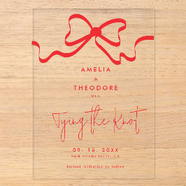 Trouw met een Rode Strik Save the Date Huwelijk Acryl Uitnodigingen