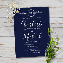 Trouw met een scheepsknoop Navy Blue Script Kaart