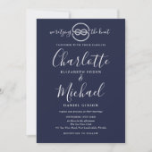 Trouw met een scheepsknoop Navy Blue Script Kaart (Voorkant)