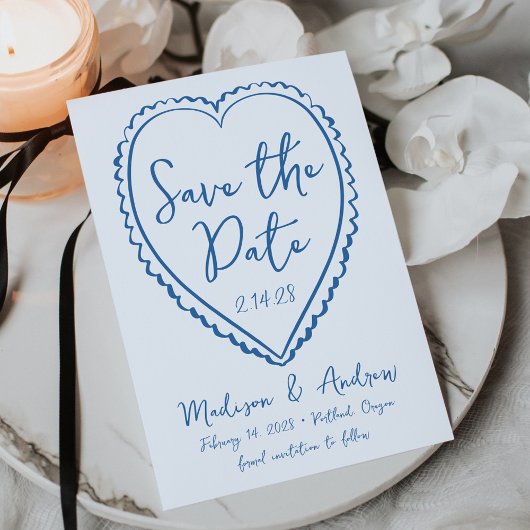 Trouw met een Whimsical Blauwe Hart Save The Date