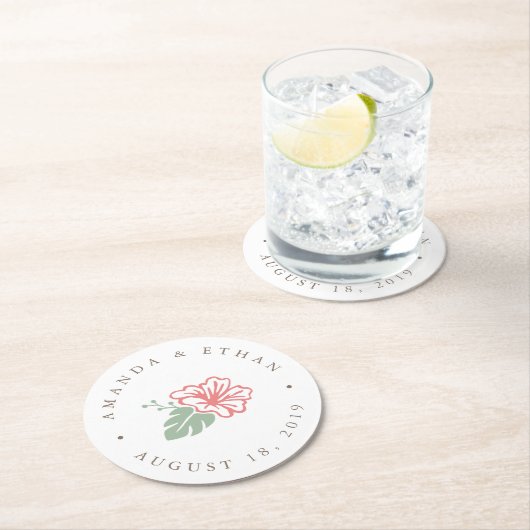 Trouw met Eiland Hibiscus Ronde Kartonnen Onderzetter (Insitu)