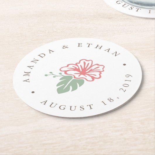 Trouw met Eiland Hibiscus Ronde Kartonnen Onderzetter (Gebogen)
