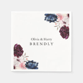 Trouw met elegante bloemmotieven in Bourgondiëroze Servet