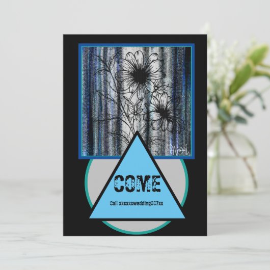 Trouw met geheim bruidspaar Zwart en Blauw Kaart (Staand voorkant)