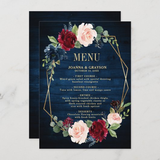 Trouw met geometrisch ontwerp in Navyblauw Blush B Menu (Voorkant / Achterkant)