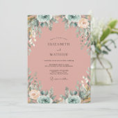 Trouw met groene stof roze blad Eucalyptus Kaart (Staand voorkant)