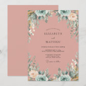 Trouw met groene stof roze blad Eucalyptus Kaart (Voorkant / Achterkant)