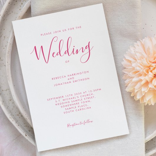 Trouw met heetroze scriptlettertype kaart