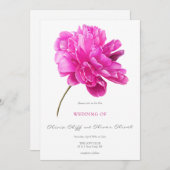 Trouw met helder roze pioenroos kaart (Voorkant / Achterkant)