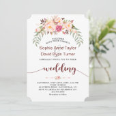 Trouw met herfst bordeauxroze bloemenschrift kaart (Staand voorkant)