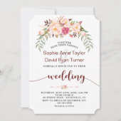 Trouw met herfst bordeauxroze bloemenschrift kaart (Voorkant)