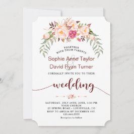 Trouw met herfst bordeauxroze bloemenschrift kaart