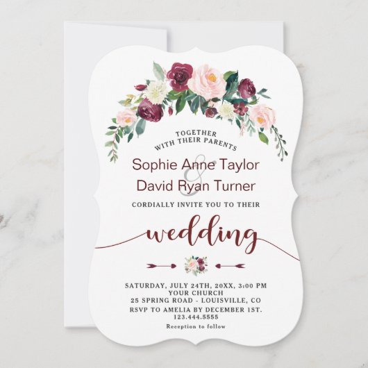 Trouw met herfst Bourgondië blozend bloemenschrift Kaart (Voorkant)