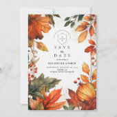 Trouw met herfstbladeren in het vet save the date (Voorkant)