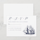 Trouw met illustratie van oud scheepvaartnavigatie RSVP kaartje (Voorkant / Achterkant)