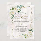 Trouw met Ivoor Witte Bloemen Roségoud Marmer Kaart (Voorkant / Achterkant)