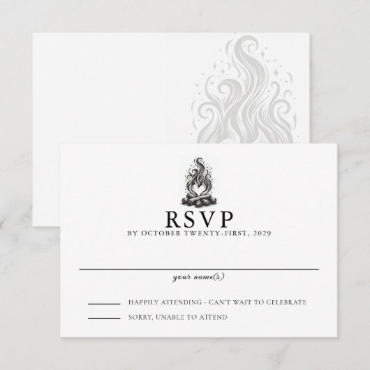 Trouw met kampvuurliefde RSVP kaartje (Voorkant / Achterkant)