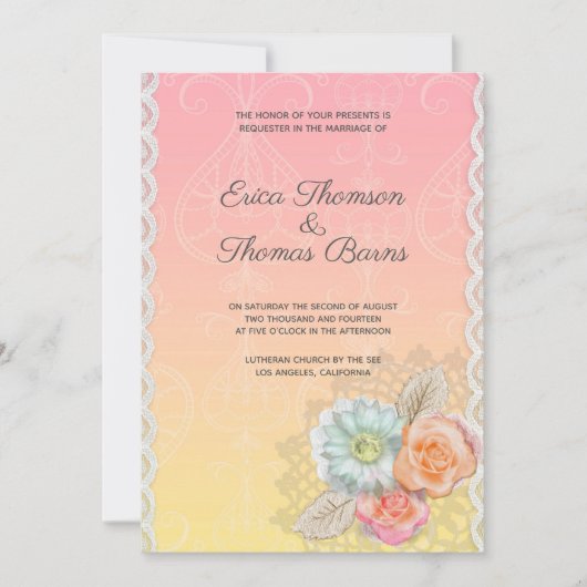 Trouw met kant en bloemen kaart (Voorkant)