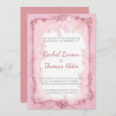 Trouw met Karmozijn Kader en Licht Roze Rozen Kaart (Voorkant / Achterkant)