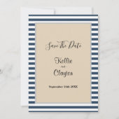 Trouw met klassieke blauwe strepen omlijst save the date (Voorkant)