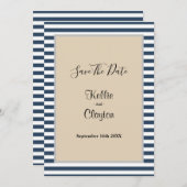 Trouw met klassieke blauwe strepen omlijst save the date (Voorkant / Achterkant)