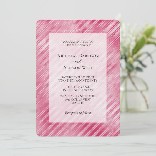 Trouw met koele roze glamour strepen kaart (Staand voorkant)