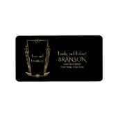 Trouw met Koninklijk Gouden Zwarte Art Deco Monogr Etiket (Voorkant)